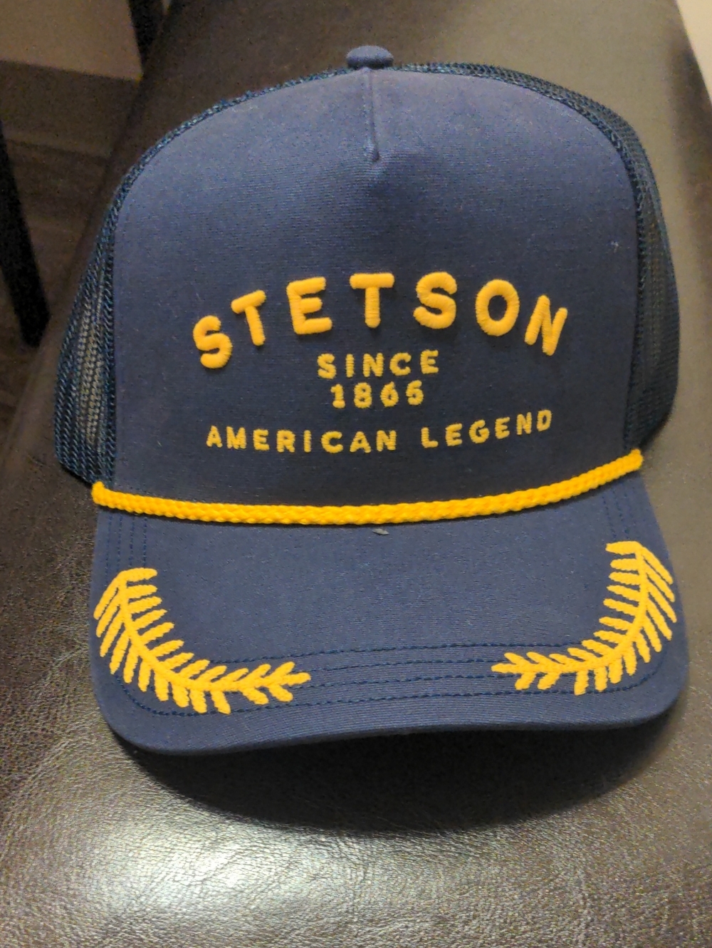 Stetson Navy Hat with Yellow Embroidery Rope Since 1865 Trucker Hat W/ Mesh Back